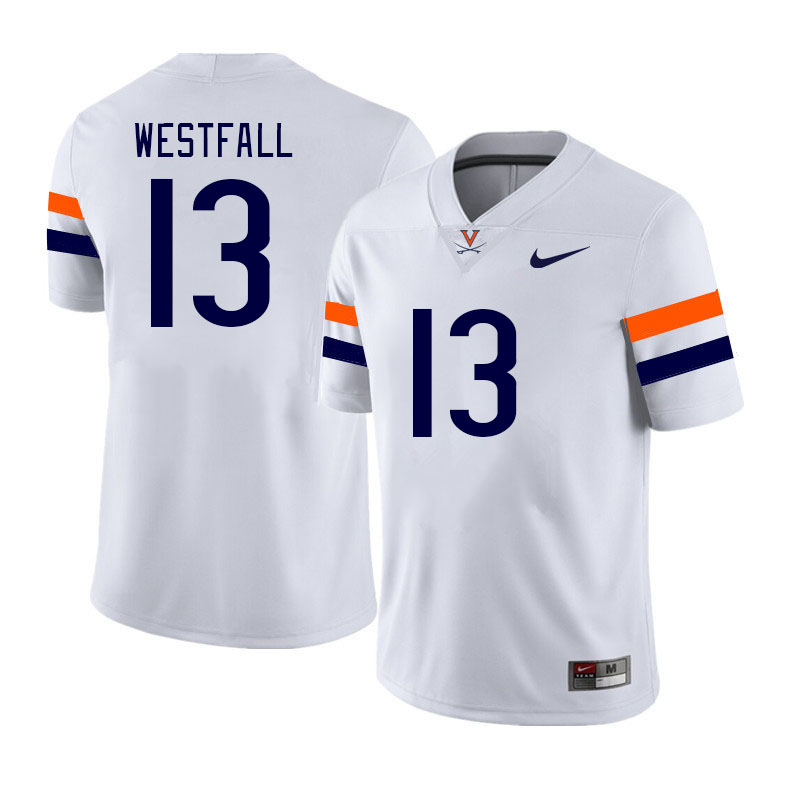 Men #13 Sam Westfall Virginia Cavaliers College Football Jerseys Stitched Sale-White - Click Image to Close